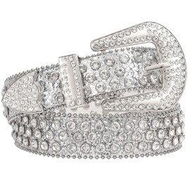 SUOSDEY Men Women Fashion Rhinestone Belt Western Cowgirl Bling Studded Design Leather Diamond Belt for Jeans Dress