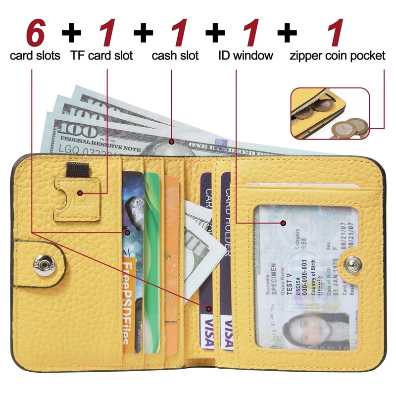 GADIEMKENSD Small Wallet Top Grain Leather RFID Blocking Mini Bifold