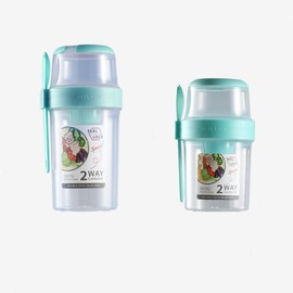 Bento Box Salad Cutter, 2-Tier Lunch Bock, Separable Dressing Salad Container with Fork, Bento Cup with Sauce Cup Set Food Container with Lid, Lightweight Portable Leak Proof for Baby Adults, Office