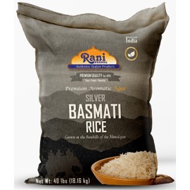 Rani Silver White Basmati Rice Extra Long Aged 40-Pound Bag, 640oz (40lbs) 18.16kg ~ All Natural | Gluten Friendly | Vegan | Indian Origin | Kosher | Export Quality
