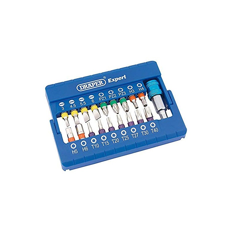 Draper 82402 Coloured Screwdriver Bit Set with Magnetic Holder (19