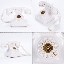 Retro Old Corded Landline Telephone, Vintage Fashioned 1960's Dial Button Wired Desk Phone, with Redial Function for School Home Office Vintage Hotel (Elegant White)