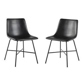 Walker Edison Mid-Century Upholstered Dining Chair with Metal X Base, Set of 2, Black