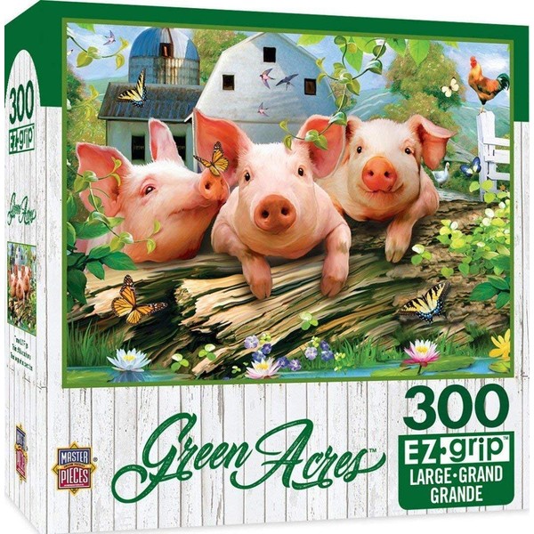MasterPieces Green Acres Three 'Lil Pigs Farm Scene Large EZ Grip Linen Jigsaw Puzzle by Howard Robinson, 300-Piece