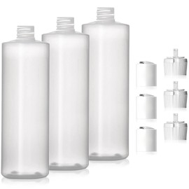 Bar5F Soft Squeeze Plastic Bottles, 8 oz, 3-Pack with 6 Caps, BPA-Free LDPE, Empty Refillable Containers