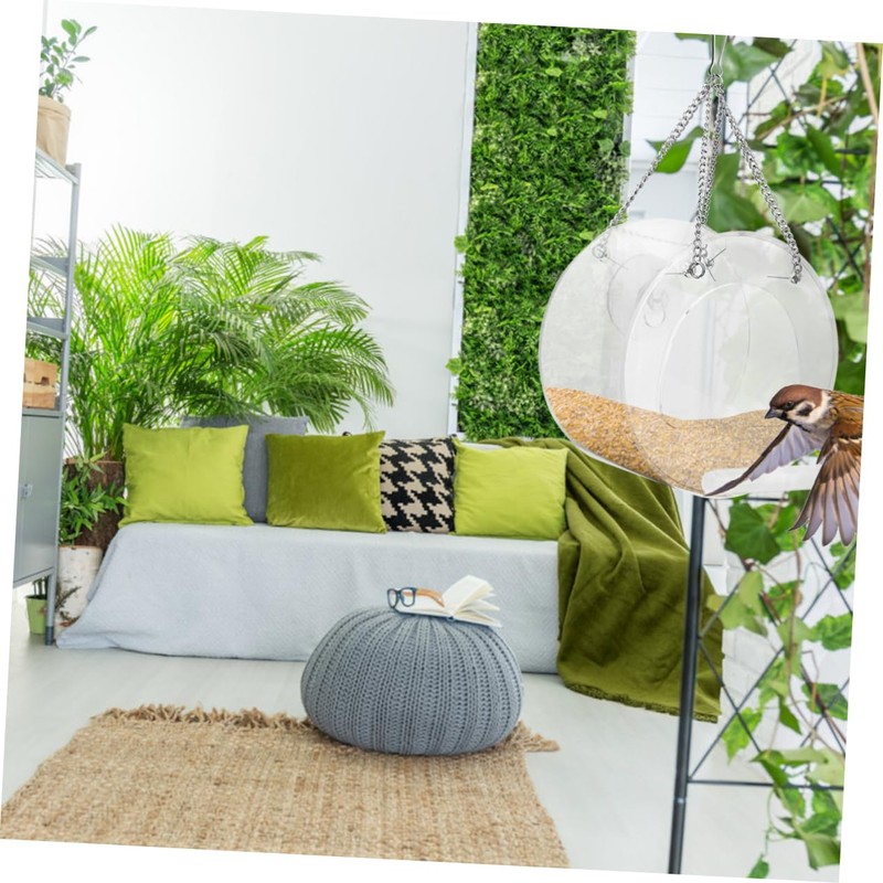 VILLFUL Round Hanging Bird Feeder Transparent Acrylic Feeding Bowl for