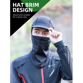 ROCKBROS Balaclava Ski Mask, Thermal Full Face Mask with Brim, Windproof Face Cover Under Helmet Wear, Neck Warmer for Cold Weather, Head Mask for Cycling, Skiing Black