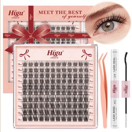 Higu clace Wispy-Cluster-Lashes-Kit, 120pcs Wispy-Lash-Clusters-Kit D Curl Natural Individual Lashes with Lash Bond and Seal Waterproof and Lash Tweezers DIY Lash Extension at Home(SLENDER01 10-18MM)