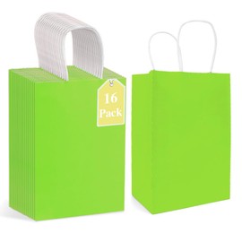 Gift Bags 16 Pack Paper Bags with Handles 8x5.9x3.1 Inch Green Paper Gift Bag Bulk Small Kraft Party Favor Bag for Birthday Day Easter Christmas Wedding Shopping Goodie Party Supplies Small Business