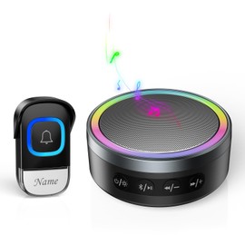 TECKNET Wireless Bell with Portable RGB Bluetooth Speaker, IP66 Wireless Bell Waterproof Outdoor Front Door Set, Wireless Doorbell with BT5.2 and HiFi Stereo, 60 Ringtones, 400 m Wireless Range