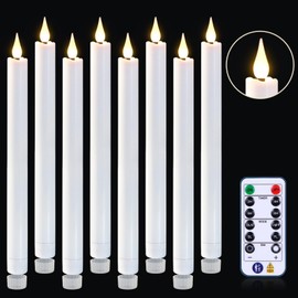 Daord 11 Inch Christmas Window Taper Candles Flameless Taper Candle with Remote &Timer Battery Operated LED Candlesticks for Wedding, Christmas Table Decor (8pcs，White)