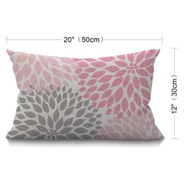 BGBDEIA Dahlia Flower Cushion Cover Abstract Elegant Floral Petal Pink Grey and White Decorative Cotton Linen Oblong Rectangle Throw Pillow Case Cover Couch Sofa Bed Men,Women 30 x 50 cm 12x20 Inch