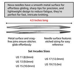 KnitPro Nova Chunky Set 5 inch Circular Knitting Needles Size 11, 13, 15, 17, 19 Interchangeable, 2 Cables, 2 Connectors, 2 Caps, 2 Keys & More, Fabric Case with Project Bag