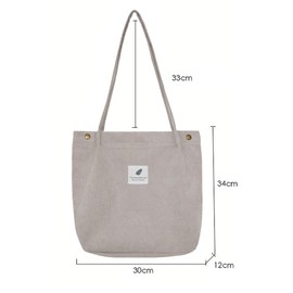 ZhengYue Large Cord Bag for Women Corduroy Tote Bag Women Shoulder Handbags Totes Bag for School Shopping Work College Casual Grey