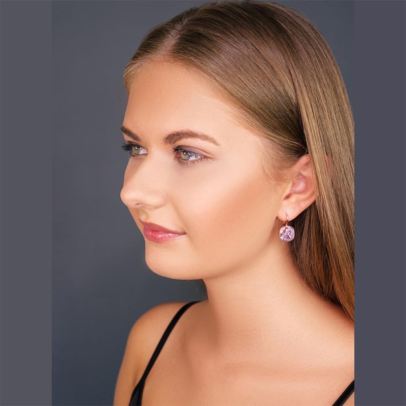 Nobel Schmuck Earrings Rose Gold 925 Sterling Silver Crystals Cushion