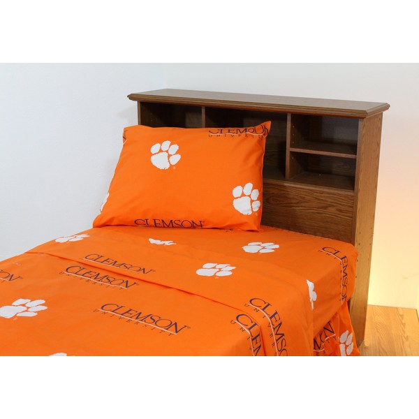 College Covers Clemson Tigers Printed Sheet Set, King, White