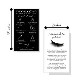 Spanish Lash Aftercare Instructions | 50pk | Cuidado Posterior de la Extensión de Pestañas | 2 x 3.5” inch Card | Lash Extension Supplies black and white minimalist modern, 2-3 week refills fillers