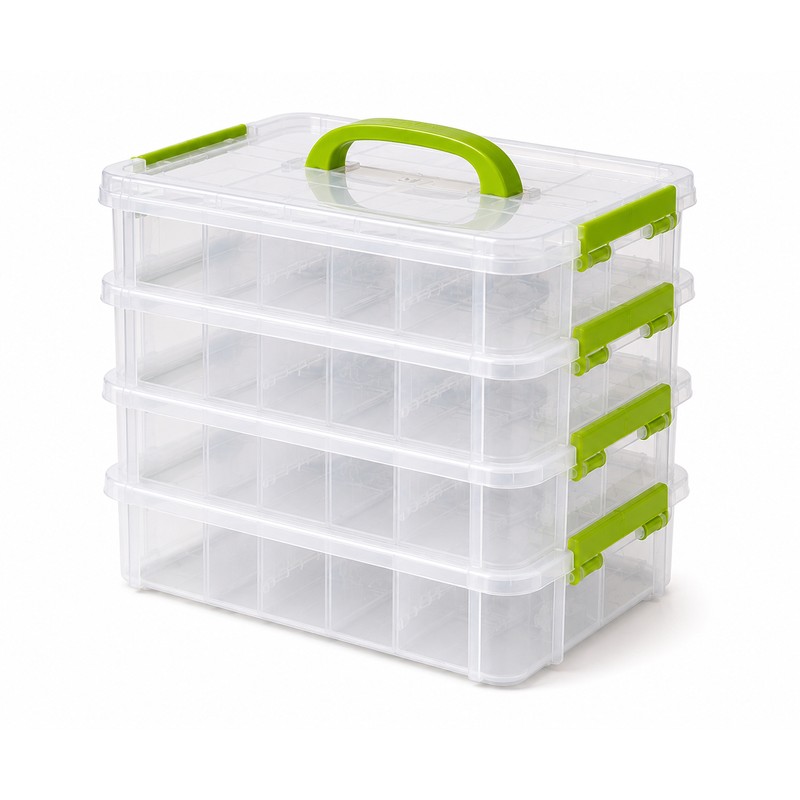 Transparent Plastic Storage Box with Green Drawer Portable Storage Organizer