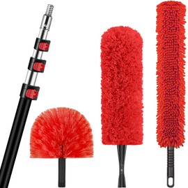 30 Foot High Reach Dusting Kit with 6-24 Foot Extension Pole // High Ceiling and Cobweb Duster with Telescopic Pole // Microfiber and Outdoor & Indoor Extendable Duster Cleaning Kit