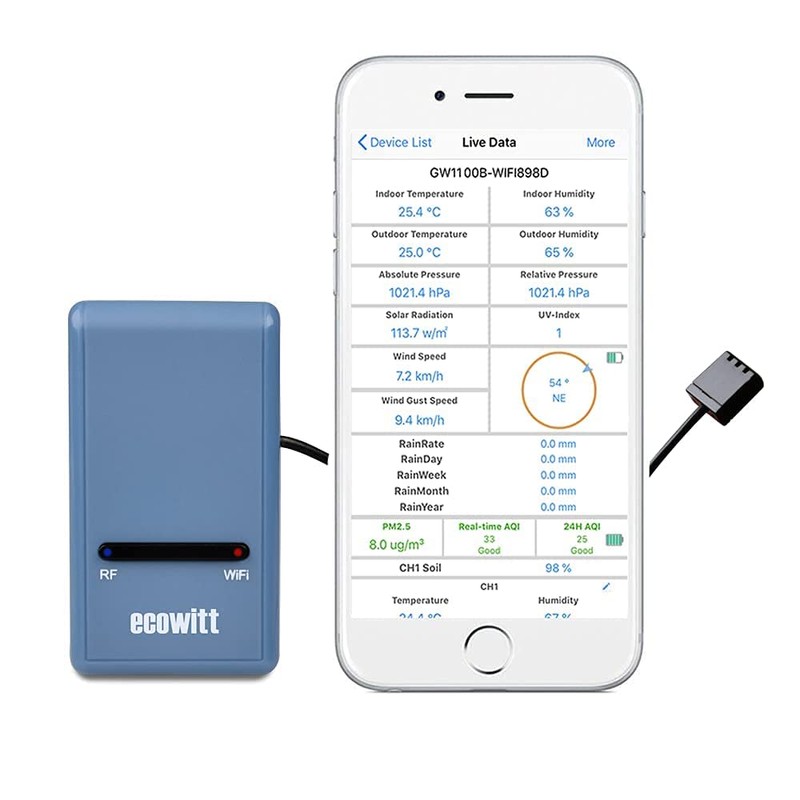Ecowitt GW1100 Wi-Fi Weather Station Sensor Gateway with Temperature, Humidity