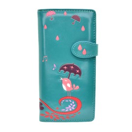 Shagwear Women's Large Zipper Wallet Birds Singing in the Rain Teal