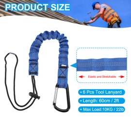 MECCANIXITY Retractable Tool Lanyard 2ft with Single Aluminum Buckle and Adjustable Loop End, Maximum Weight Limit 10KG / 22lb, Safety Fall Protection Tools Leash, Blue 6 Pack
