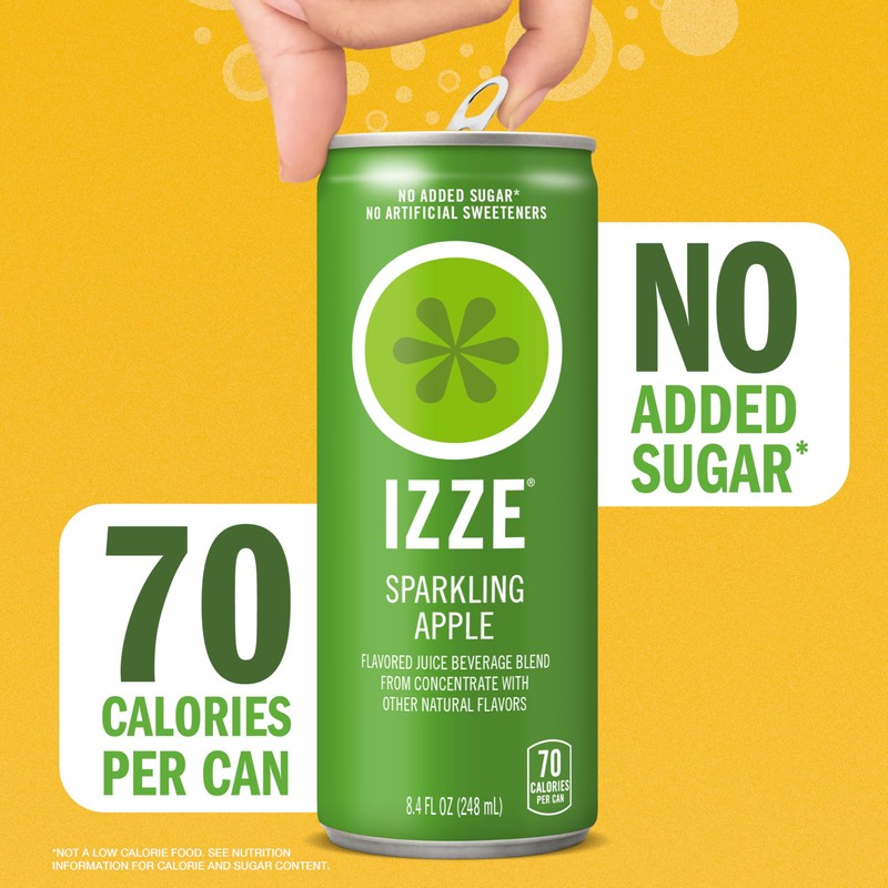 IZZE Sparkling Water Juice Beverage Blend, Apple, No Sugar Added,