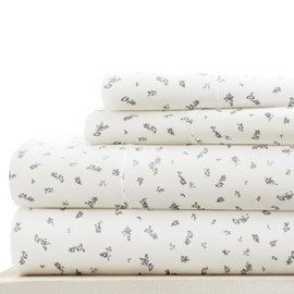 Linen Market Double-Brushed Patterned Microfiber California King Sheet Set 4 Piece – Oeko-TEX Certified Ultra Soft & Wrinkle-Free - 16" Deep Pocket Sheets Easy Care Cal-King Size - Leaves Light Gray