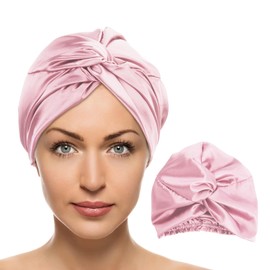 Arqumi Arqumi Double-Layer Bonnet for Sleeping Women, Satin Silk Hair Sleeping Bonnet, Pure Adjustable Night Cap for Curly Braids Hair with Elastic and Soft, Pink