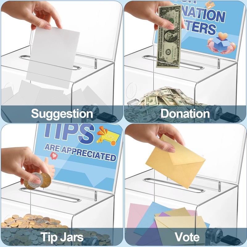 Polmart Clear Donation Box with Lock - Secure Ballot Box