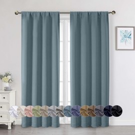 WelvetBLK - Cortinas opacas de color azul piedra para recámara, sala de estar de 72 pulgadas de largo, juego de 2 paneles de 2 paneles, suave y sólido para oscurecer la habitación, cortina de puerta