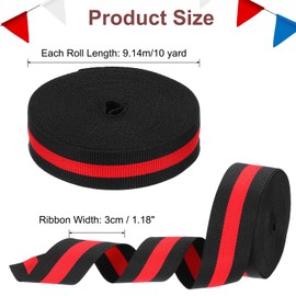 PATIKIL 1.2" Black Red Striped Grosgrain Ribbon, 10 Yard Polyester Fabric Stripe Craft Ribbon Double Faced Design for Bow Gift Wrapping DIY Making Christmas Decorations