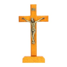 Crucifix Wooden Hand Made Standing Catholic Jesus Crucifix Wall Cross Religious Prayer Display Decoration With Base
