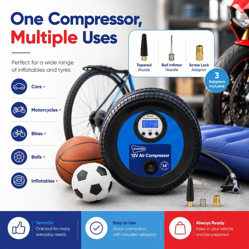 Streetwize - Tyre Shaped Air Compressor -12V - 250 PSI