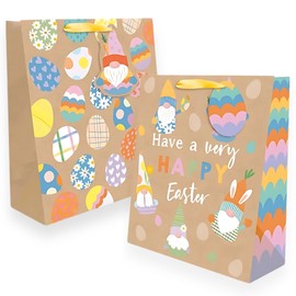 AKH® Easter Gift Bag | 23CM x 18CM x 10CM | Pack of 2 | Medium Easter Bunny Themed Gift Bag with Handles | Perfect for Treats, Egg Hunts & Party Favors | Craft
