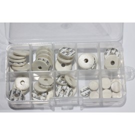 Instrument Clinic Flute Pad Assortment of 50, White Pads, 3.0mm Thick, With Assortment of 465 Adhesive-backed Flute Pad Shims