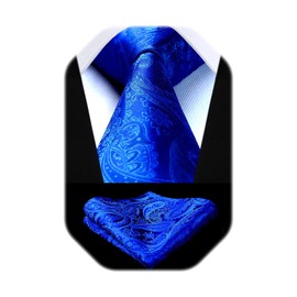 HISDERN Blue Ties for Men Paisley Floral Royal Blue Men's Necktie & Pocket Square Set Classic Flower Wedding Tuxedo Business Party Tie Handkerchief
