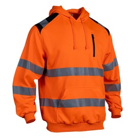Sicalobo Reflective Hoodie Hi Vis Sweatshirts for Men, Class 3 High Visibility Shirts Long Sleeve Reflective Hoodie for Men, Orange, L