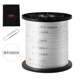 VEVOR Polyester Pull Tape, 1/2" x 528' Mule Tape Flat Rope, 1250 lbf Tensile Capacity, Printed Webbing Cable Pulling Tape for Packaging, Gardening, Commercial Electrical, Conduit Work, White