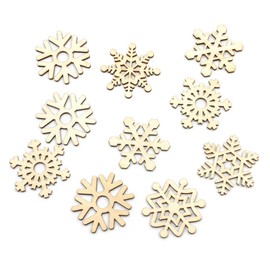 AKOAK 10 Pcs/Pack Variform Wooden Snowflake Cutouts Craft Embellishment Gift Tags Wood Ornament for DIY Christmas Wedding Party