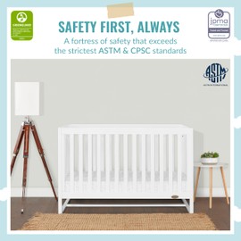 Dream On Me Arlo 5-in-1 Convertible Crib in White, JPMA Certified, 3 Mattress Height Settings, Non-Toxic Finish, Made of Sustainable and Sturdy Pinewood
