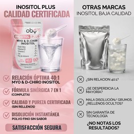 Oby Inositol Pure 40:1 Myo y D-Chiro Inositol, Acido folico, Zinc, Prebióticos Vitaminas para Mujer Suplemento en Polvo 300 gr Mezcla Ideal 40:1 y 7 ingredientes 60 días