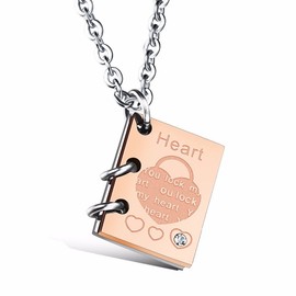 Kim Johanson Couples "Heart" Necklaces for Lovers Made of Stainless Steel in Rose Gold and Black with Zirconia Stones and Engraving Including Jewellery Bag, Stainless Steel, Cubic Zirconia