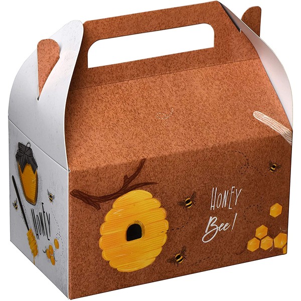 Hammont Paper Treat Boxes -10 Pack- Party Favors Treat Container Cookie Boxes Cute Designs Perfect for Parties and Celebrations 6.25" x 3.75" x 3.5" (Honeybees)