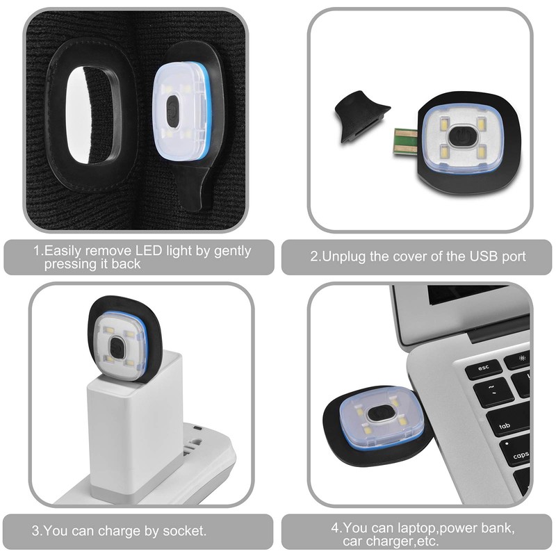 Etsfmoa LED Light USB Rechargeable Headlight for LED Knit Beanie,Easy