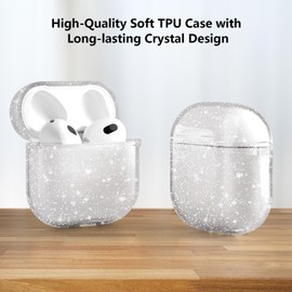 Frylaa Airpods 4 Case Clear Glitter, Sparkle Bling Case Cover 2024, Shockproof Soft TPU Case with Carabiner - Protecting Airpods 4, On-the-go use, Everyday use, Fashion accessory, Gifting