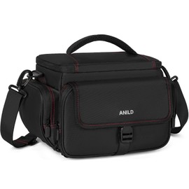 ANILD DSLR Gadget Bag, Crossbody Camera Bag for Photographers, Solid Waterproof Travel Photography Camera Messenger Bag with Tripod Holder, Black with Red Interior