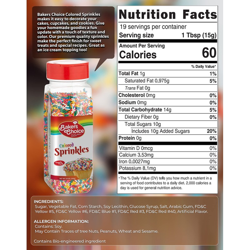 Bakers Choice Rainbow Sprinkles for Baking - Rainbow Jimmies Sprinkles