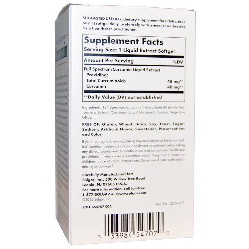 Solgar Full Spectrum Curcumin Liquid Extract (60 Softgels) - 2