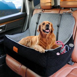 Dog Car Seat for Medium/Large Dog up to 55 lbs,Dog Car Bed with Breathable Fabric and Memory Sponge,Dog Booster Seat for 2 Small Dogs with Thick Cushion, Pet Travel Car Bed with Seatbelt and Pockets